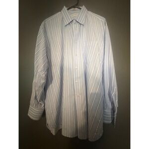 John Nordstrom Mens 19 35 Blue White Striped Traditional Fit Dress Shirt Cotton